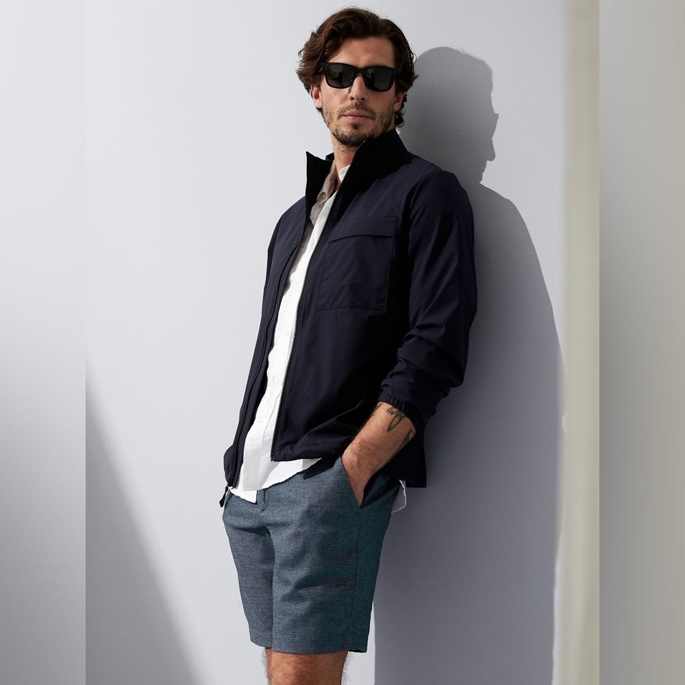 Banana Republic 9" Core Temp Linen-Blend Short - Navy - 35W